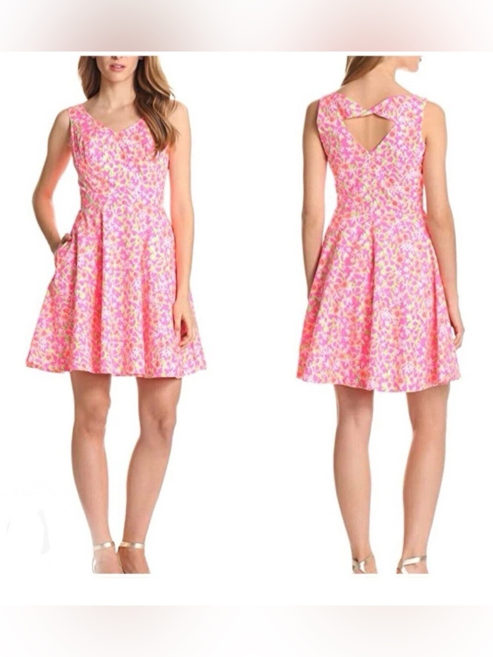 Lilly Pulitzer 100% cotton Freja Everything Nice Dress In Fiesta Pink Green 10